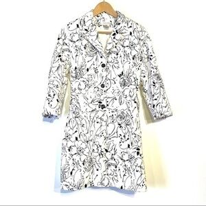 Nine West Black and White Jacket Floral Line Art Mod Three Quarter Sleeve